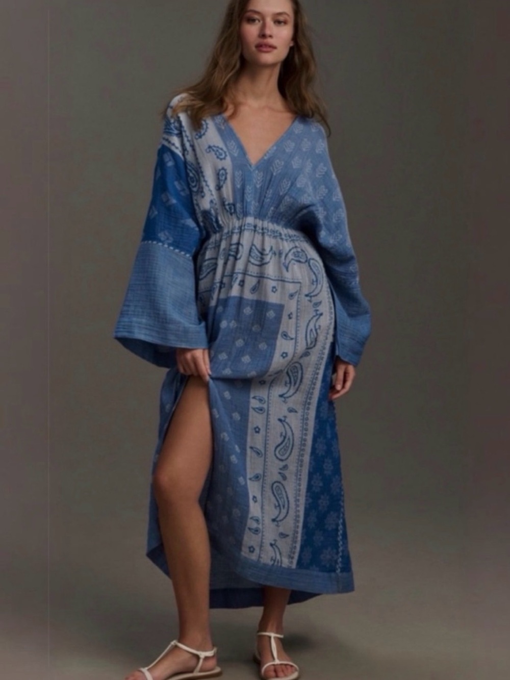 Anthropologie Blue Gauze Kaftan Maxi Dress/Coverup, OS